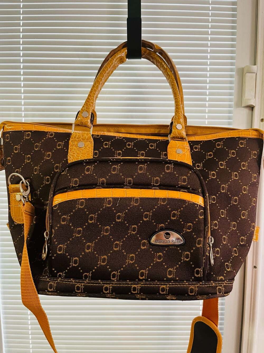 American Flyer Monogrammed Tote Bag with Faux Croc Trim